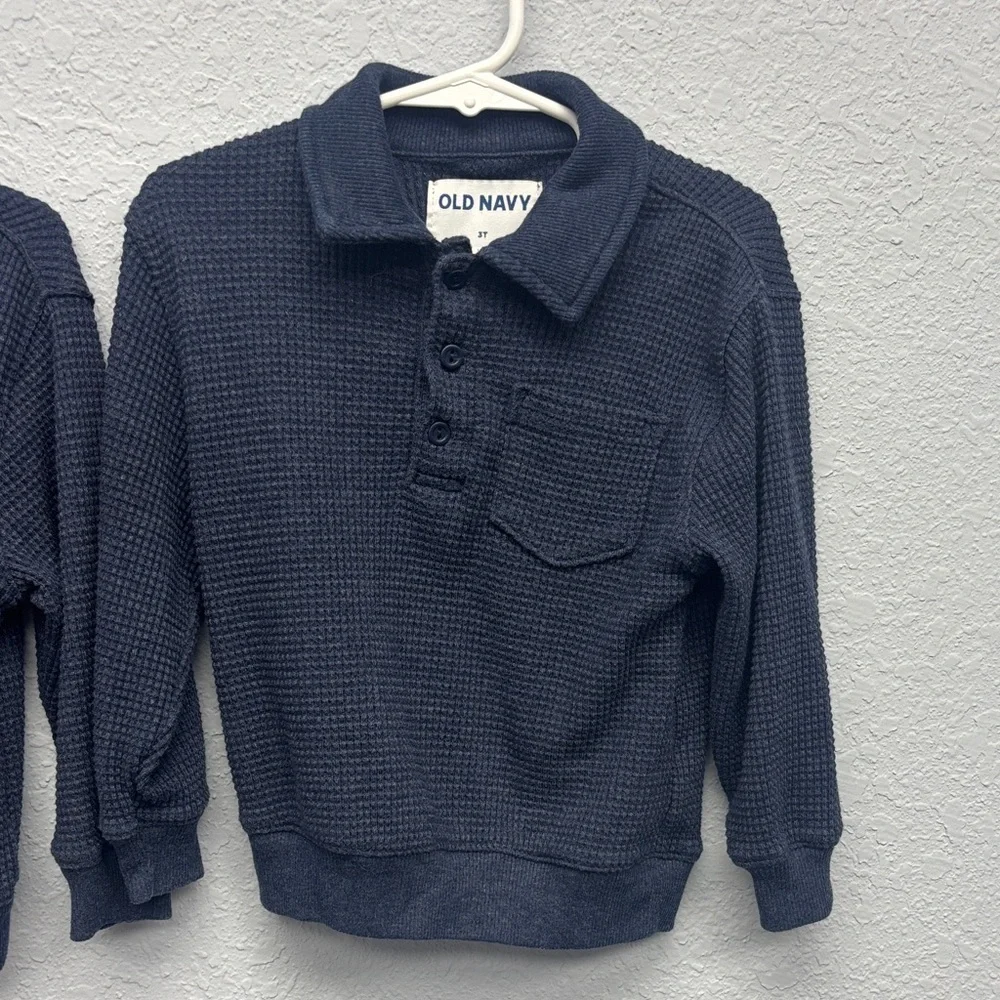 Old Navy Kids 2T+3T Coord Set of Waffled Dark Blue Polo LS Shirts w Pocket. GUC